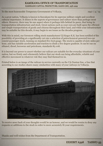 Department of Transportation Letter 1947