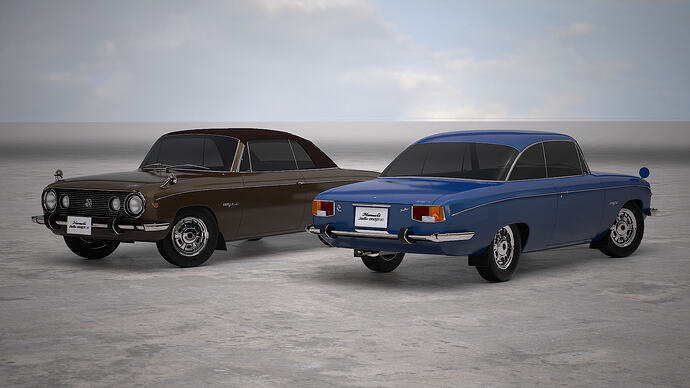 Mamushi Stellar 1500GT SC & 1500GTC SC '59 finished in Spicy Blue Met. & Olympic Gold Met. w/ Chocolate soft top (2)